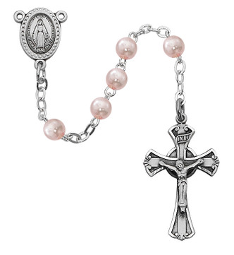 (201L-PKG) SS 3MM PINK PEARL ROSARY,BOXED