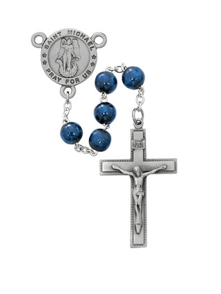 (R739F) 8MM BLUE ST MICHAEL ROSARY BOX