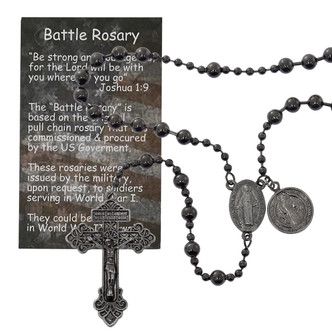 (P372BC) BLACK METAL BATTLE ROSARY WITH