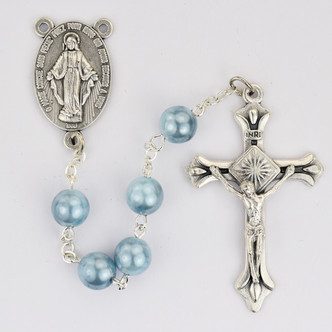 (P405C) BLUE SWIRL ROSARY, CARDED