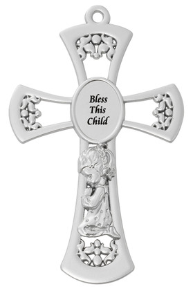 (73-13) 6" PEWTER BABY GIRL CROSS