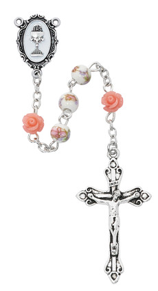 (R768W) PINK FLOWER COMMUNION ROSARY