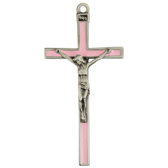(73-35) 5" PINK ENAMEL SILVER CRUCIFIX