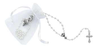 (P563RP) WHITE BAG,ROSARY AND PIN SET