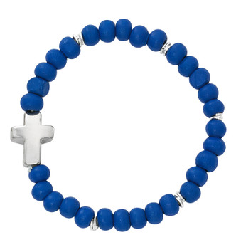 (B1006C) BABY BLUE WOOD STRETCH BRACELE