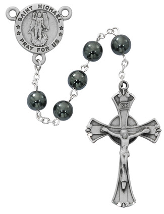 (R879F) 8MM ROUND HEMATITE ST. MICHAEL