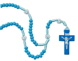 (P565R) KID'S BLUE WOOD ROSARY BOXED