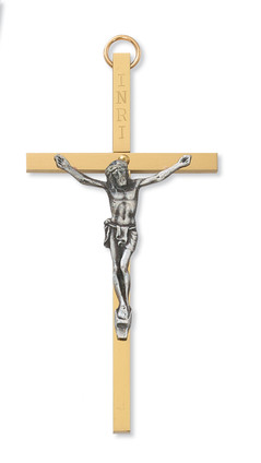 (79-11247) 2X4" BRASS CRUCIFIX W SILVER