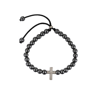 (BR244C) HEMATITE CROSS BRACELET