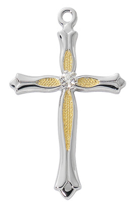 (L9289) 18" CH SS 2-TONE CRYSTAL CROSS