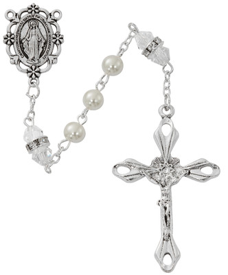 (R917CRKF) 6MM PEARL, CRYSTAL ROSARY