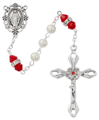 (R917RUKF) 6MM PEARL, RUBY ROSARY