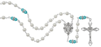 (R917AQKF) 6MM PEARL, AQUA ROSARY