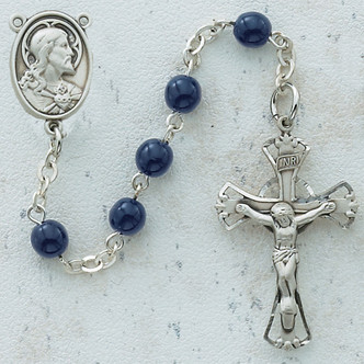 (R38DG) 6MM BLUE GLASS ROSARY