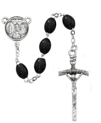 (P540C) BLACK OVAL WOOD ROSARY