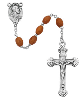 (P543C) LIGHT BROWN OVAL WOOD ROSARY