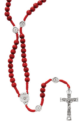 (P265F) RED WOOD CORD H.S. ROSARY