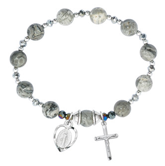 (BR223C) GREY MARBLE ROSARY STRETCH