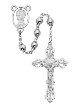 (R952RF) RHODIUM SILVER BEADS ROSARY