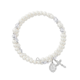 (BR7CR) CRYSTAL & PEARL WRAP BRACELET