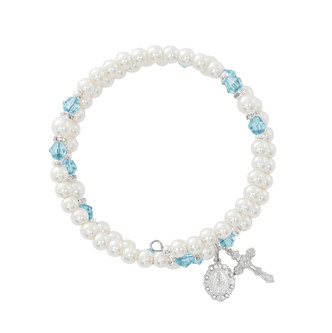 (BR7AQ) AQUA & PEARL WRAP BRACELET