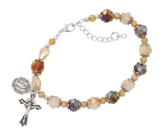 (BR359) AMBER & CREAM CRYSTAL ROSARY