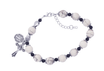 (BR368) WHITE HOWOLITE STONE ROSARY