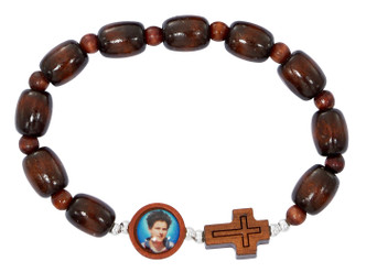 GIRLS BROWN WOOD CARLO ACUTIS STRETCH ROSARY BRACELET