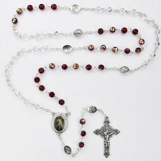 (P555C) RED/CRYS DIVINE MERCY ROSARY