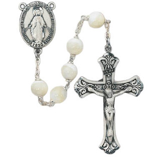 (841LF) SS 8MM MOTHER OF PEARL ROSARY