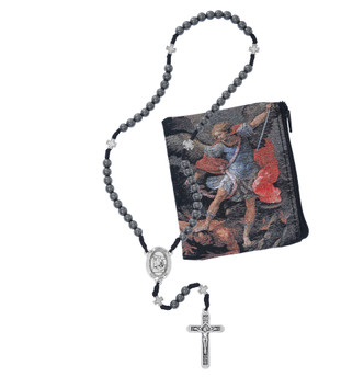 (P581PB) 6MM HEMATITE CORDED ST MICHAEL