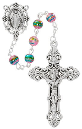 (R941C) PINK MULTI-COLOR ROSARY