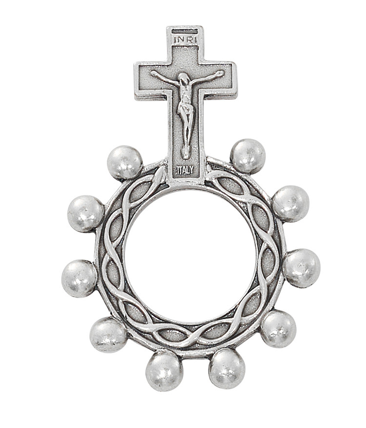 (119-28) SILVER OX CRUCIFIX ROSARY RING