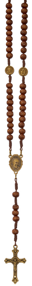 (P600R) BRONZE WOOD ST. PIO ROSARY