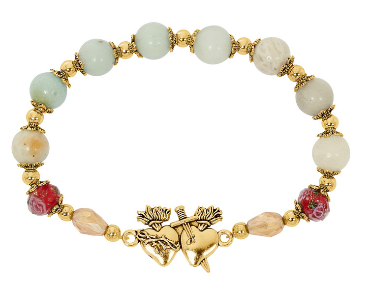 (B1061C) GOLD AMAZONITE 2 HEARTS