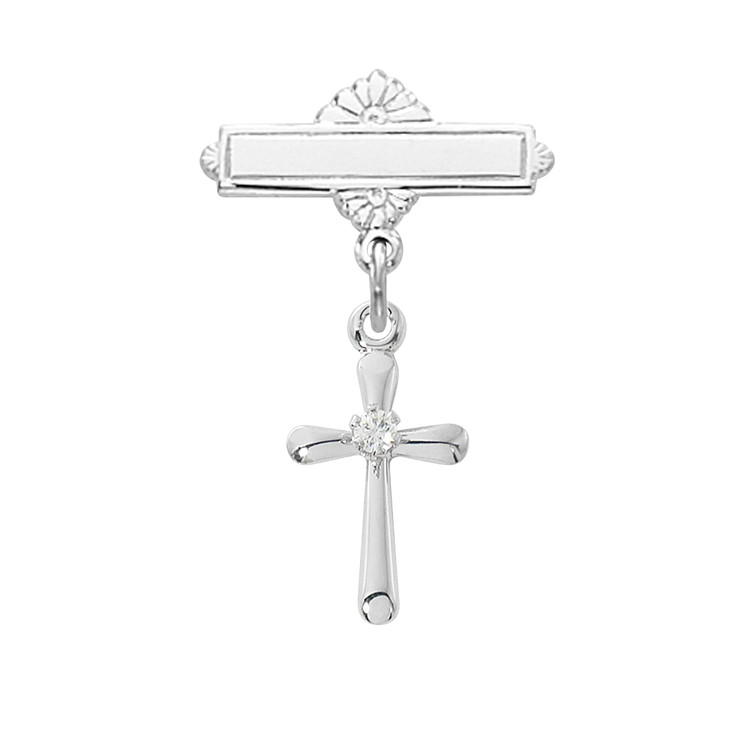 (455LT) SS CROSS W CZ STONE BABY PIN/T