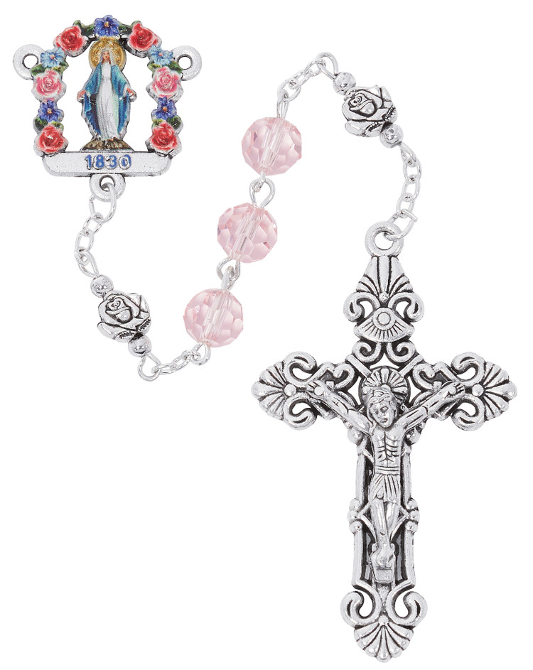 (P634F) 8MM PINK GLASS CRYSAL ROSARY
