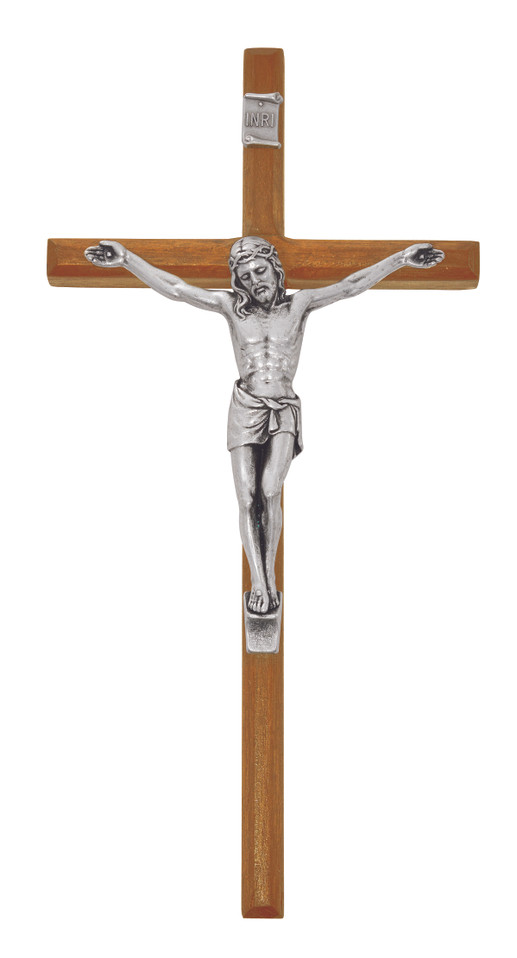 (81-95) 10" WALNUT CRUCIFIX SILVER COR