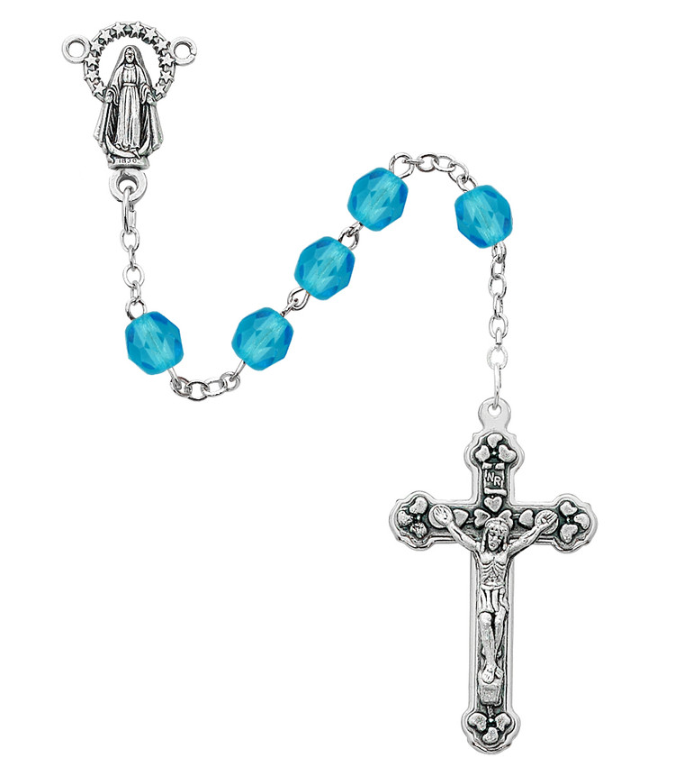 (120-AQX) 6MM AQUA/MARCH ROSARY