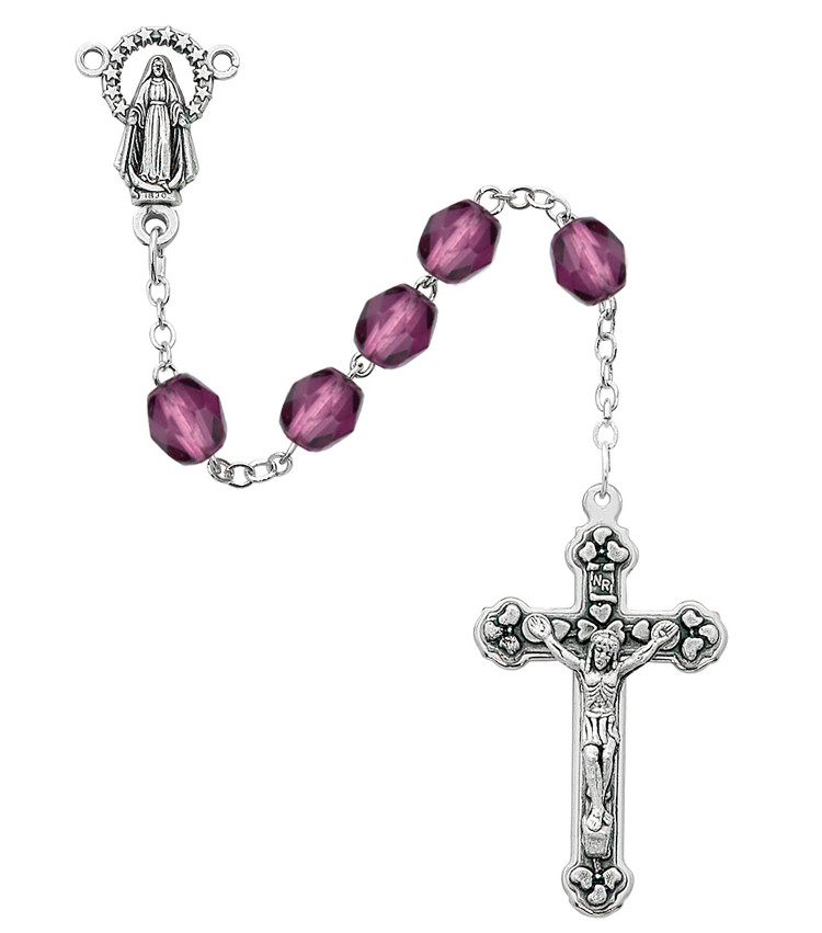 (120-DAX) 6MM AB DK AMETH/FEB ROSARY
