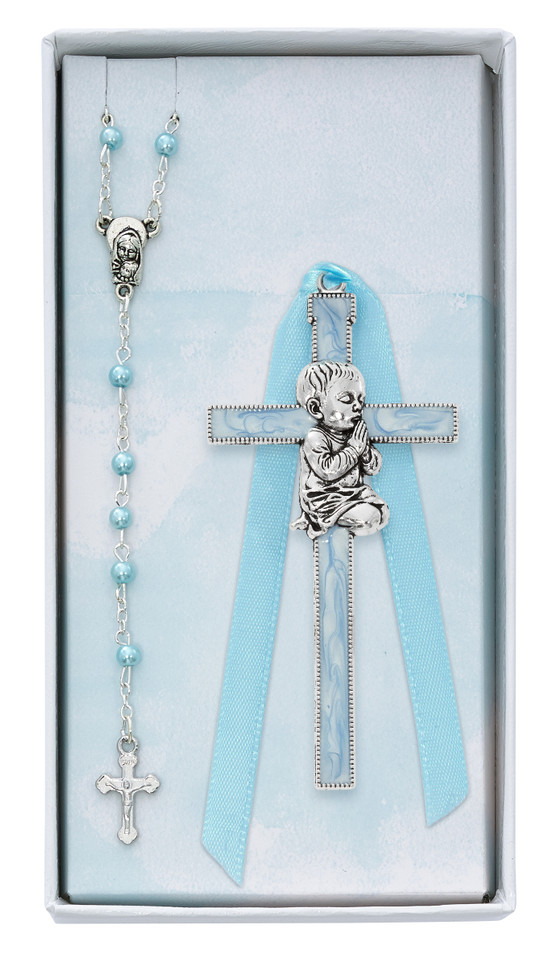 (BS79) BLUE PEARL BABY BOY CROSS &