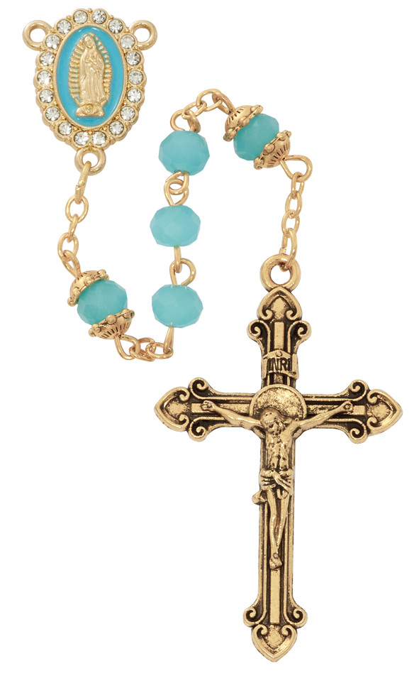(R995F) 6MM AQUA GUADALUPE ROSARY