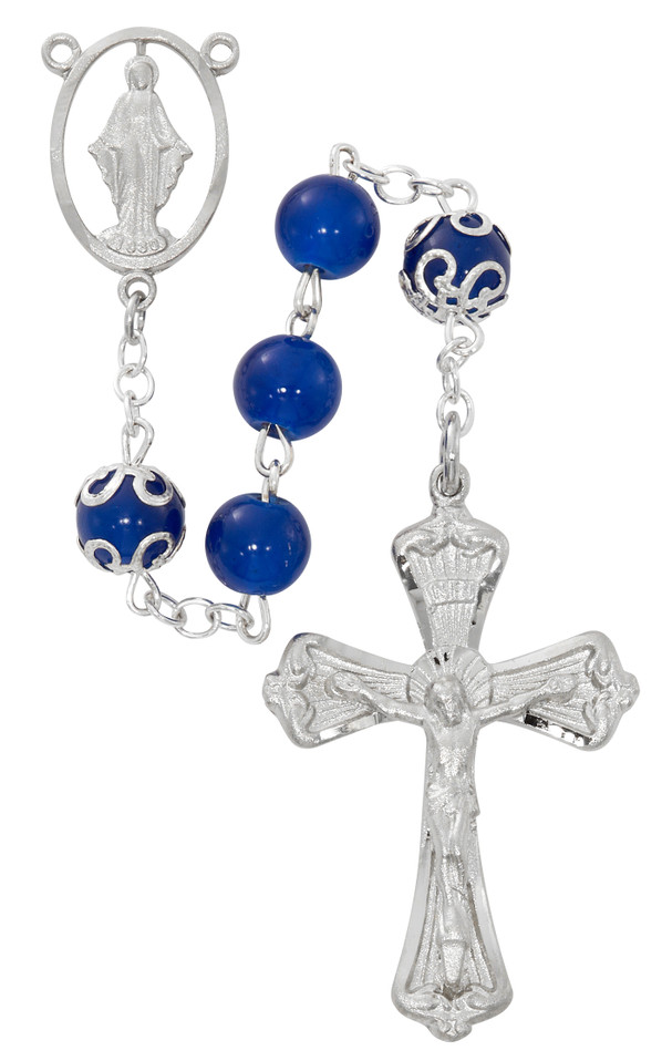 (R988RF) RF BLUE GLASS CAP O.F. ROSARY