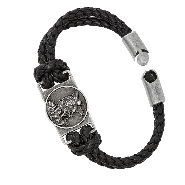 (B1074C) BLACK LEATHER ST. MICHAEL MEN'