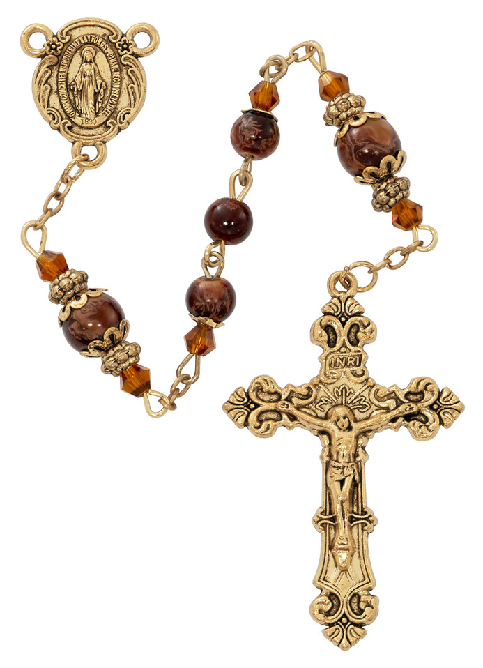 (P645R) 6MM BROWN MARBELIN BEAD ROSARY