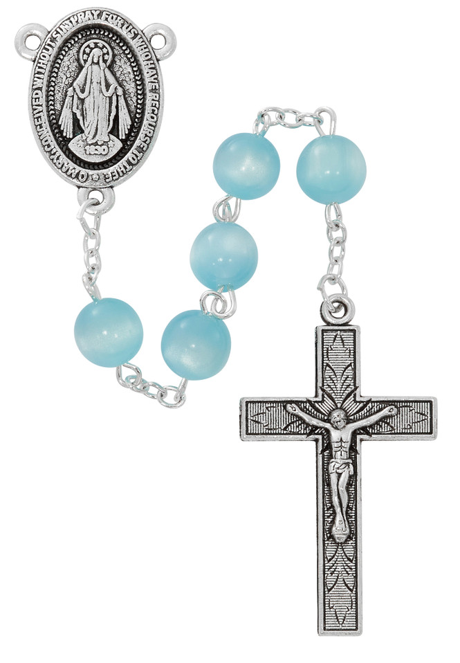 (P657R) 8MM BLUE CAT'S EYE ROSARY