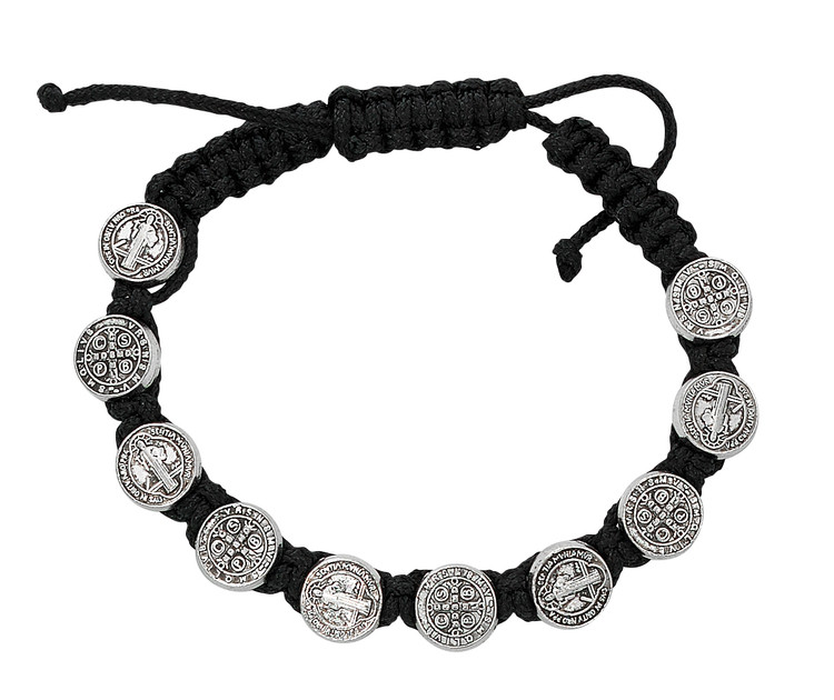 (BR452) BLACK ST. BENEDICT CORD BRACEL