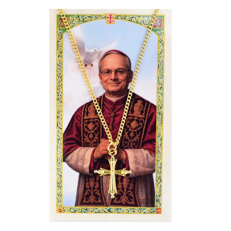 (PSH670) 3/4" GOLD POPE LEO CROSS 18" C
