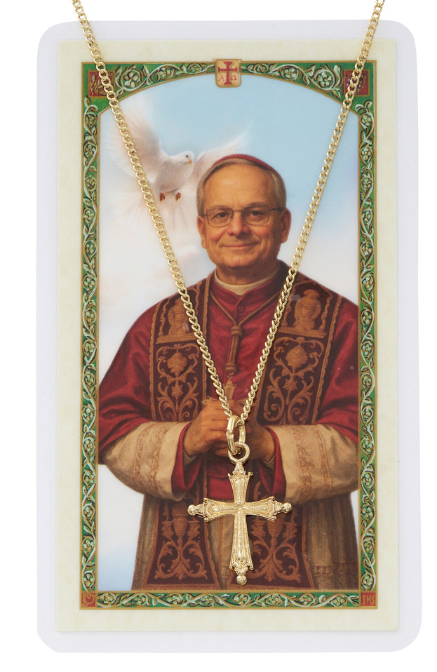 (PSH670) 3/4" GOLD POPE LEO CROSS 18" C