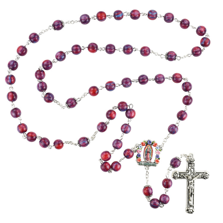 (P669X) 8MM FUCHSIA GUADALUPE ROSARY